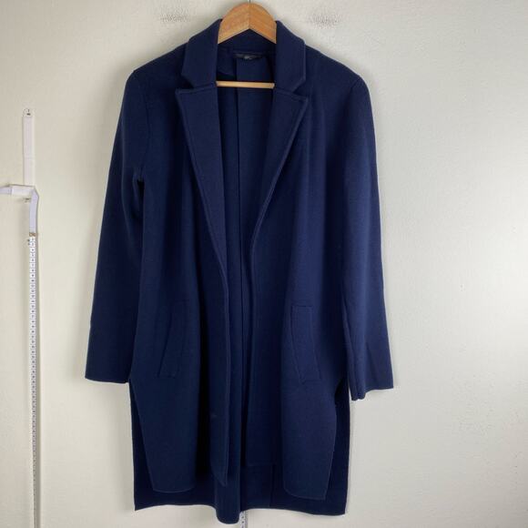 J. Crew Wrap Sweater Blazer Size XS Navy Blue Cotton Wool Belt Tie Jacket L0498 - Picture 7 of 14